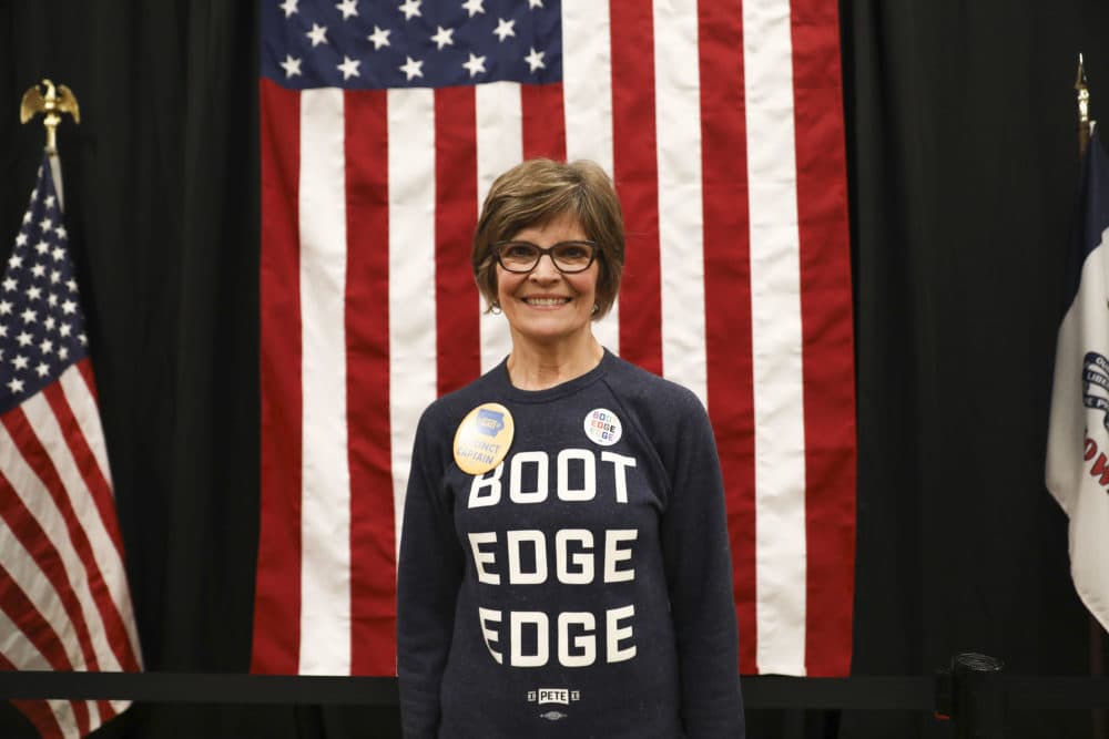 Terri Hale of Ankeny is photographed at a campaign event for Pete Buttigieg at the Gateway Hotel and Conference Center in Ames on Wednesday, Jan. 29, 2020. (Rebecca F. Miller for Here and Now)