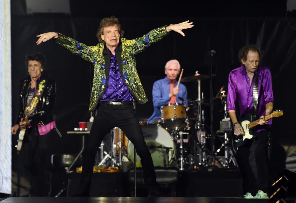 Ron Wood, Mick Jagger, Charlie Watts and Keith Richards of the Rolling Stones perform at the Rose Bowl on Aug. 22, 2019, in Pasadena, California. (Chris Pizzello/Invision/AP)