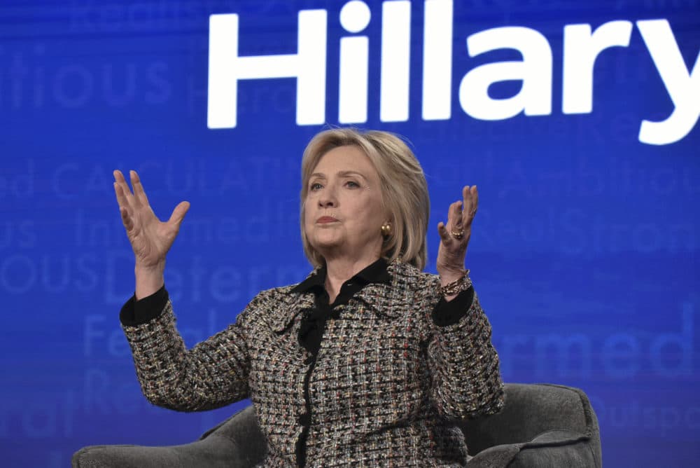 Hillary Clinton participates in the Hulu &quot;Hillary&quot; panel during the Winter 2020 Television Critics Association Press Tour, on Jan. 17, 2020, in Pasadena, Calif. (Richard Shotwell/Invision/AP)