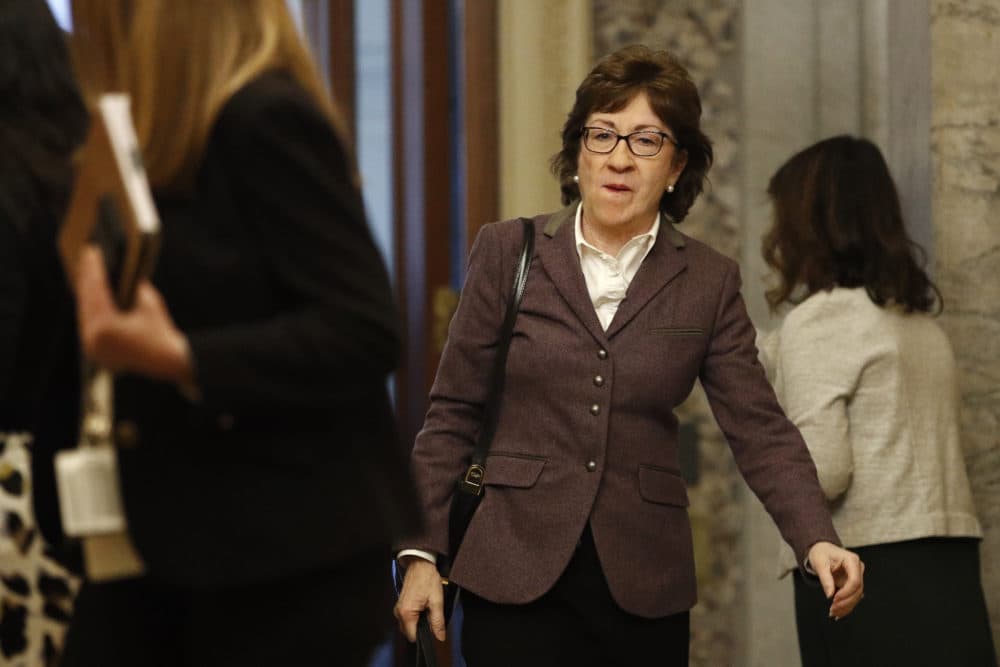 Sen. Susan Collins, R-Maine, arrives at the Capitol in Washington, Monday, Jan. 27, 2020, during the impeachment trial of President Donald Trump.. (Patrick Semansky/AP)