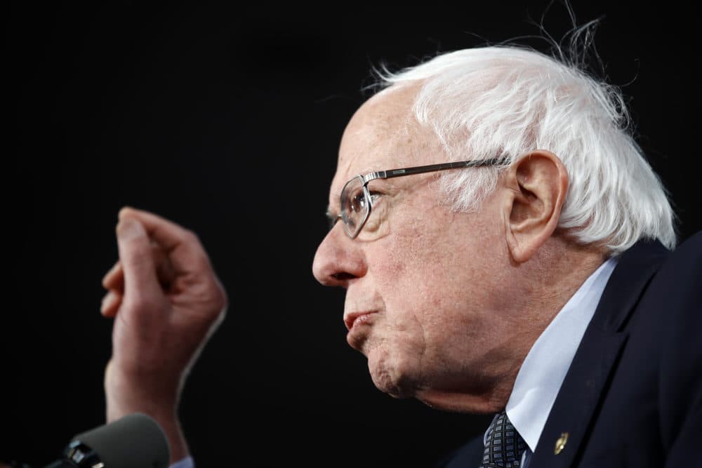 Democratic presidential candidate Sen. Bernie Sanders, I-Vt., speaks to supporters at a caucus night campaign rally in Des Moines, Iowa, Monday, Feb. 3, 2020. Matt Rourke/AP)