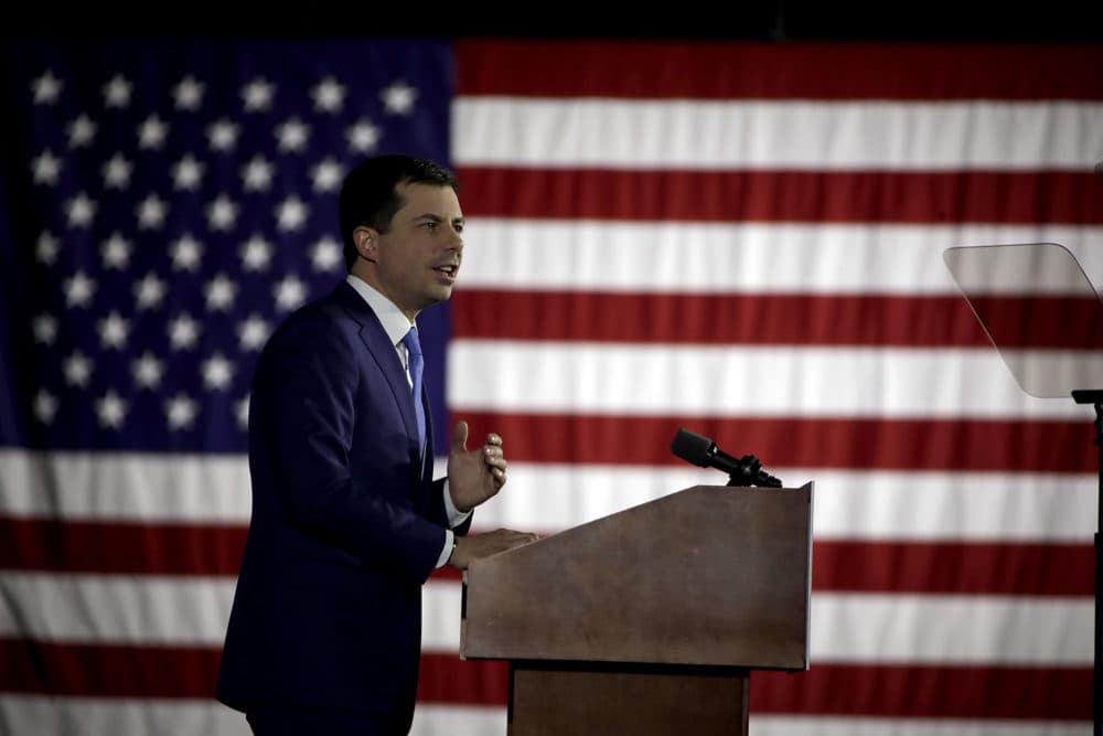 Democratic presidential candidate Pete Buttigieg speaks to supporters at a caucus night rally in Des Moines, Iowa, Monday, Feb. 3, 2020. (Gene J. Puskar/AP)