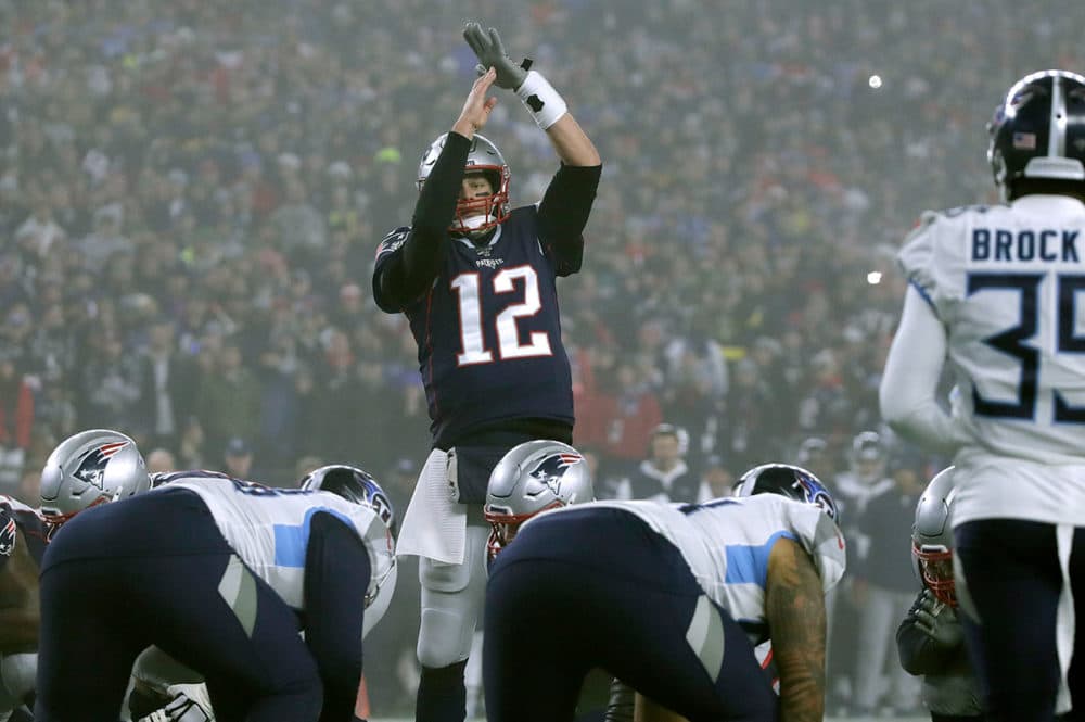 New England Patriots quarterback Tom Brady calls time out at the line of scrimmage in the first half of an NFL wild-card playoff football game against the Tennessee Titans, Saturday, Jan. 4, 2020, in Foxborough, Mass. (Elise Amendola/AP Photo)