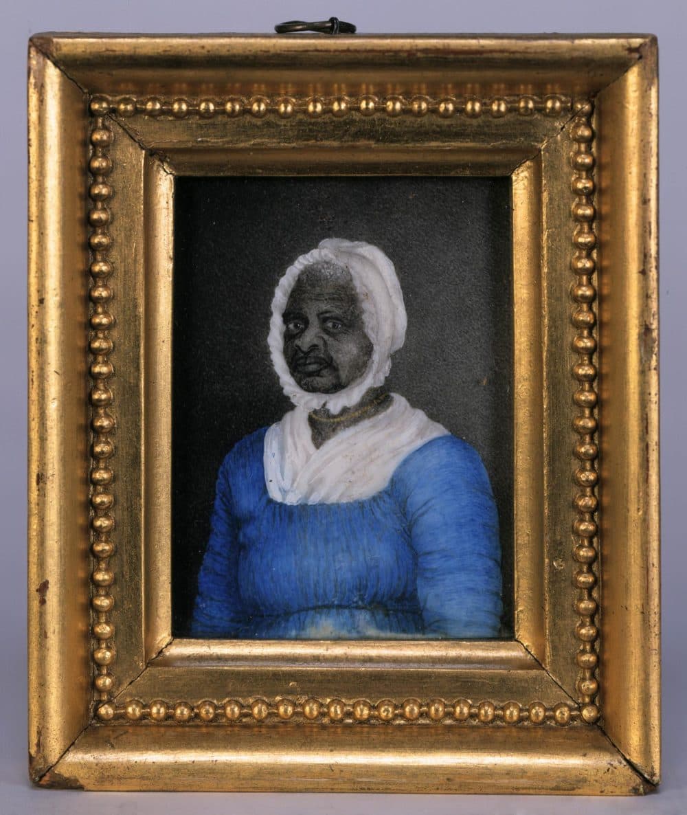 Miniature portrait of Elizabeth Freeman, a watercolor on ivory by Susan Anne Livingston Ridley Sedgwick, 1811, in gilded wood frame. The painter was the wife of the son of Theodore Sedgwick, the lawyer who represented Elizabeth Freeman in her suit for freedom. (Courtesy of the Massachusetts Historical Society)