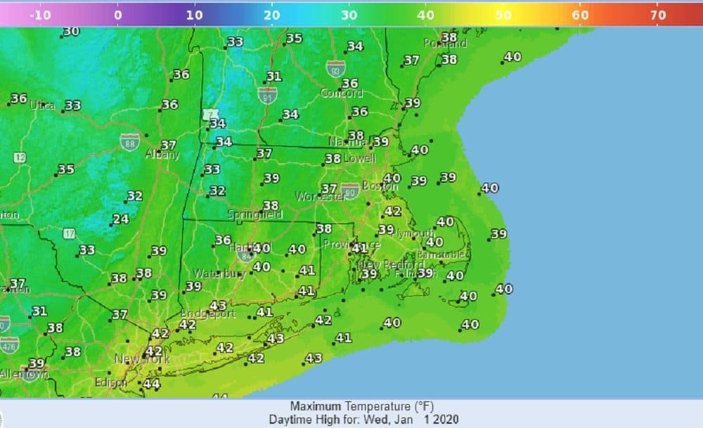 High temperatures for Jan. 1, 2020 (National Weather Service)