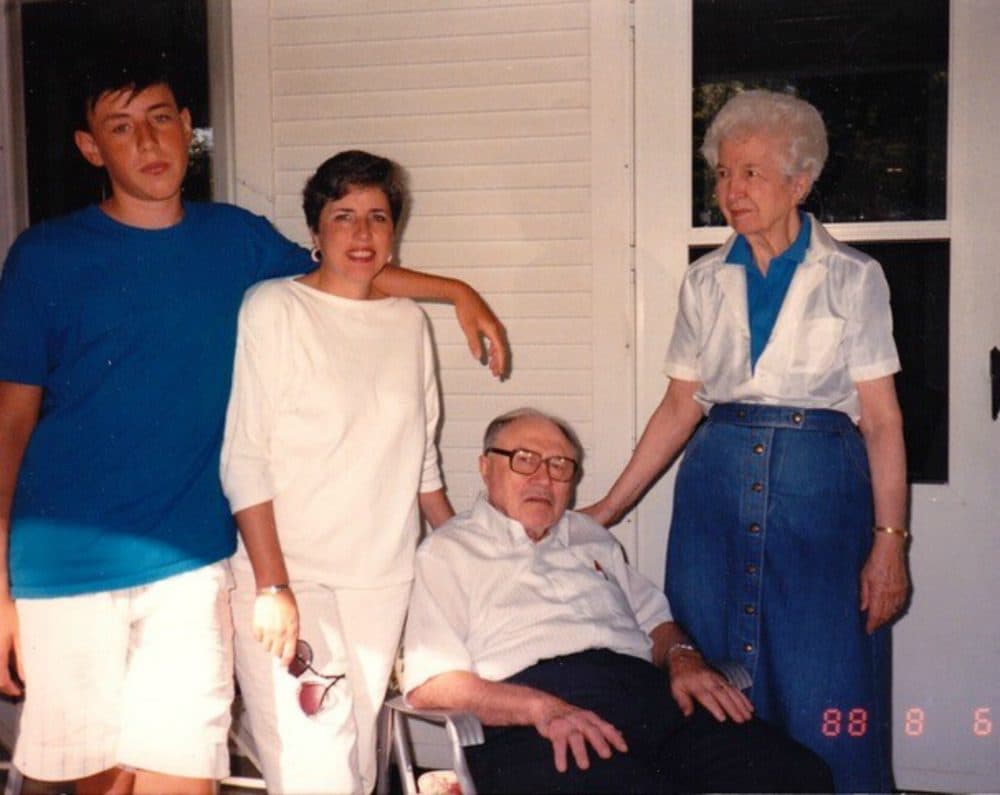 The author, second from left, pictured in Iowa with her son, father and mother, 1988. (Courtesy)