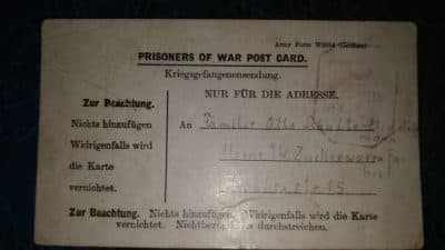 Robert Middelmann's Prisoner of War Post Card (Courtesy Robert Middelmann)