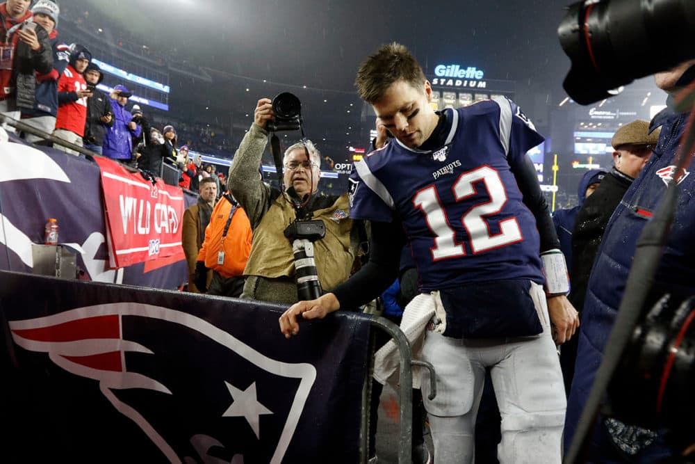 New England Patriots quarterback Tom Brady leaves the field after losing an NFL wild-card playoff football game to the Tennessee Titans, Saturday, Jan. 4, 2020, in Foxborough, Mass. (AP Photo/Bill Sikes)