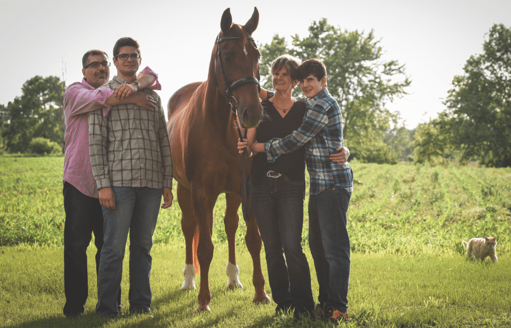 Shervin, Austin, Wendy and Caleb Dean (with Tara the horse and Herbie the cat) a few weeks before Shervin’s condition started to worsen in the summer of 2016. (Photo: Valerie Buller, Rough Coat Photography)