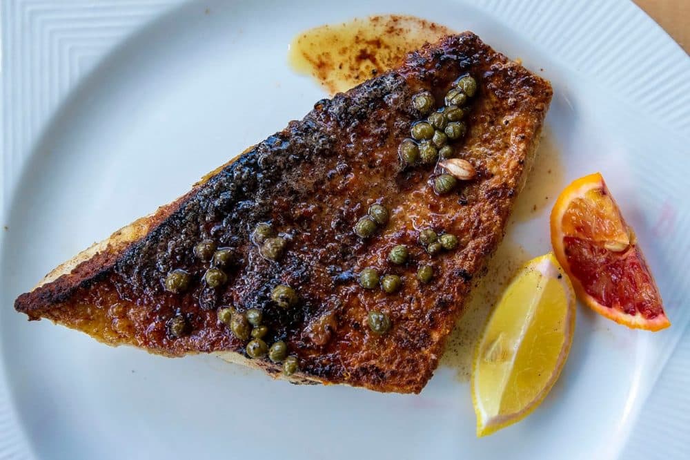 Red snapper with blood oranges and brown butter. (Jesse Costa/WBUR)