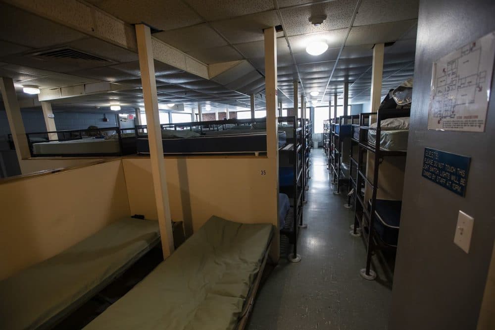 The men's dormitory at Father Bill’s Place, which has 65 beds. (Jesse Costa/WBUR)