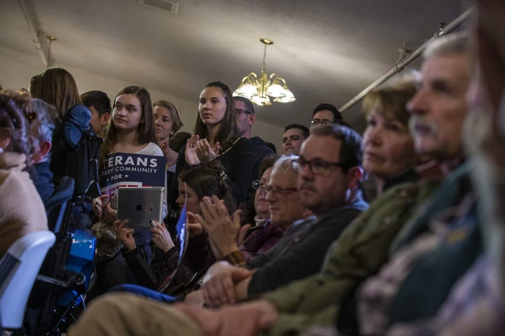 Supporters jammed the tiny Merrimack American Legion Post 98 to hear Buttigieg speak. (Jesse Costa/WBUR)