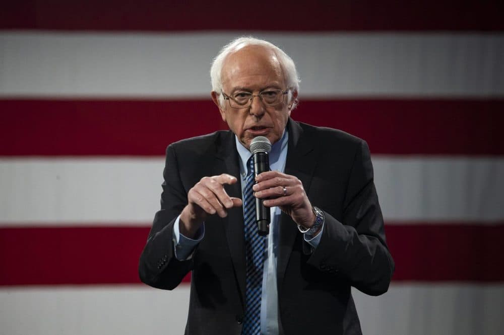 Presidential candidate Bernie Sanders speaks at the Our Rights, Our Courts Presidential Forum at the New Hampshire Technical Institute in Manchester, NH. (Jesse Costa/WBUR)