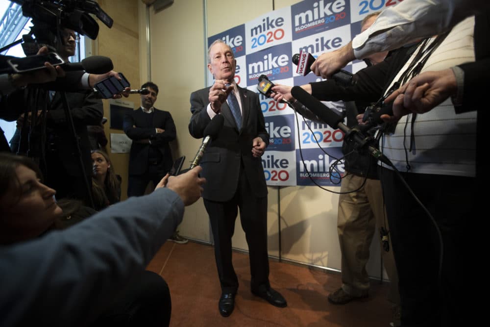 Democratic presidential candidate former New York City Mayor Michael Bloomberg speaks to reporters after a campaign event on Jan. 27 in Burlington, Vt. (Mary Altaffer/AP)