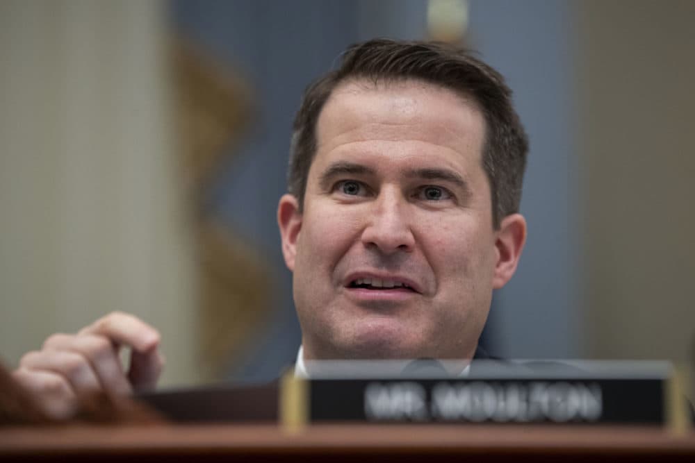 Rep. Seth Moulton, D-Mass., questions Office of Management and Budget Acting Director Russell Vought on Feb. 12, 2020, in Washington. (Alex Brandon/AP)