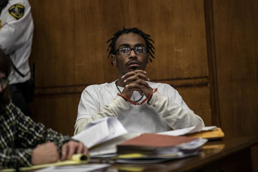 Souza-Baranowski inmate Robert Silva-Prentice sits and listens to testimony from Superintendent Steven Kenneway on Feb. 13. (Jesse Costa/WBUR)