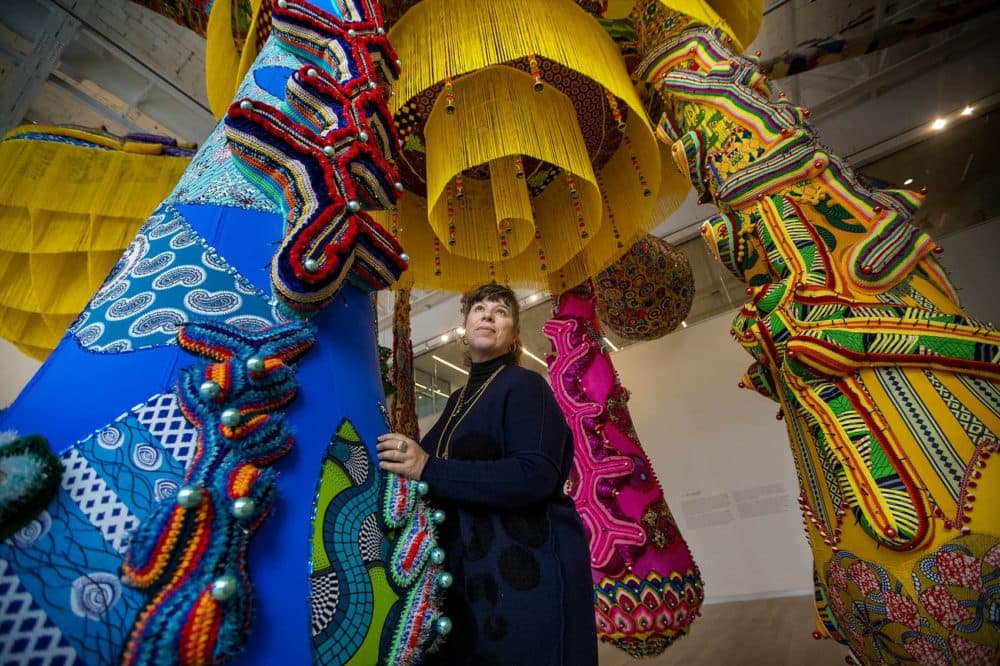 Portuguese artist Joana Vasconcelos will be showing her art for the first time in Boston with her piece, “Valkyrie Mumbet” at the MassArt Art Museum (MAAM). (Jesse Costa/WBUR)