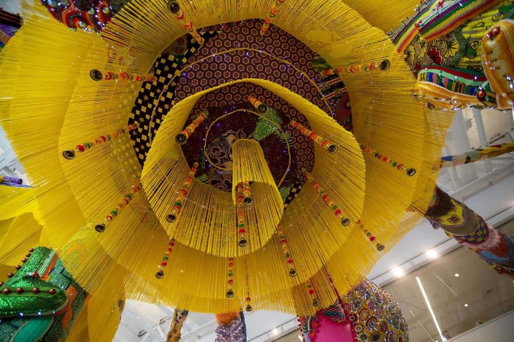 The fringe material in the center of &quot;Valkyrie Mumbet&quot; was purchased in Delhi, India. (Jesse Costa/WBUR)