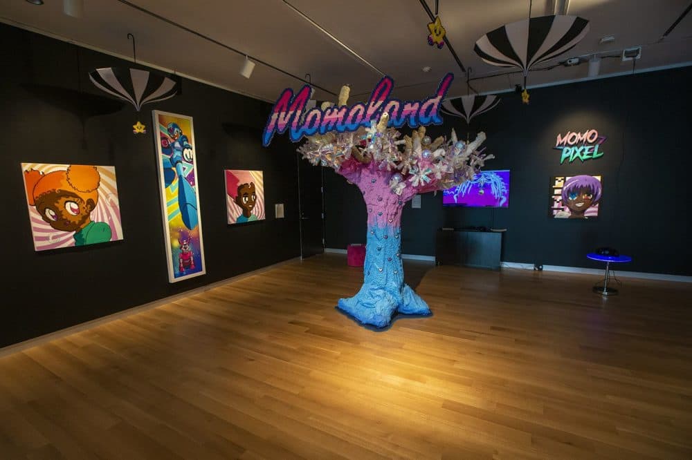 &quot;Momoland&quot; is one of the installations of the &quot;Game Changers&quot; exhibition at MAAM, features the art of Momo Pixel. (Jesse Costa/WBUR)