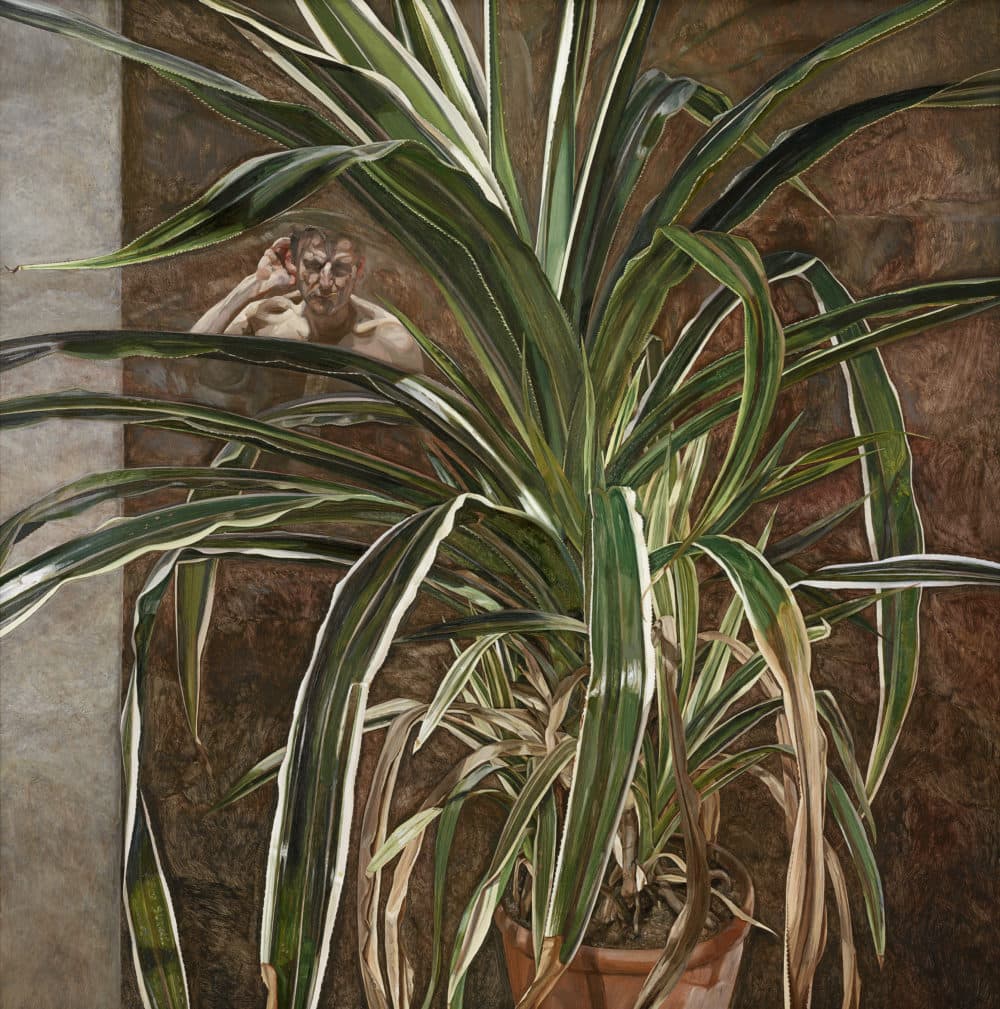 Lucian Freud, “Interior with Plant, Reflection Listening, (Self‑portrait),” 1967–1968. (Courtesy Museum of Fine Arts, Boston)