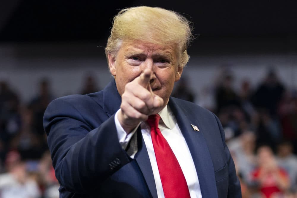 President Donald Trump arrives to speak at a campaign rally at the Knapp Center on the campus of Drake University, Thursday, Jan. 30, 2020, in Des Moines, Iowa. (Evan Vucci/AP)