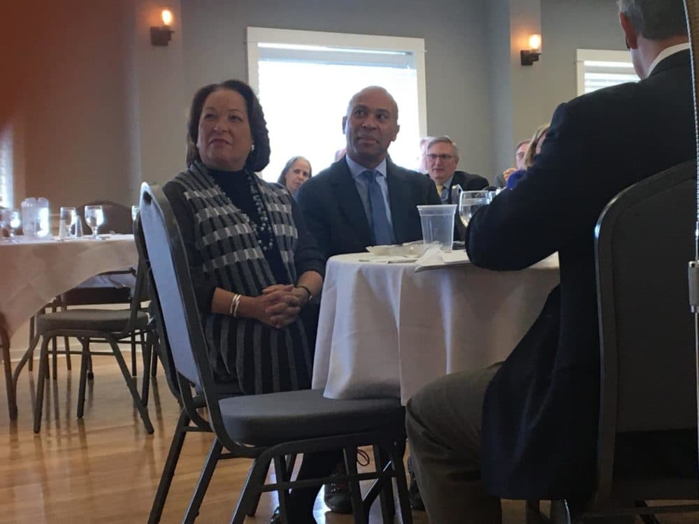 Diane and Deval Patrick at a meeting of the Portsmouth Rotary Club. (Nancy Eve Cohen/NEPR)