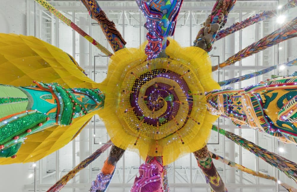 A view from beneath Joana Vasconcelos' &quot;Valkyrie Mumbet.&quot; (Courtesy Will Howcroft/MassArt)