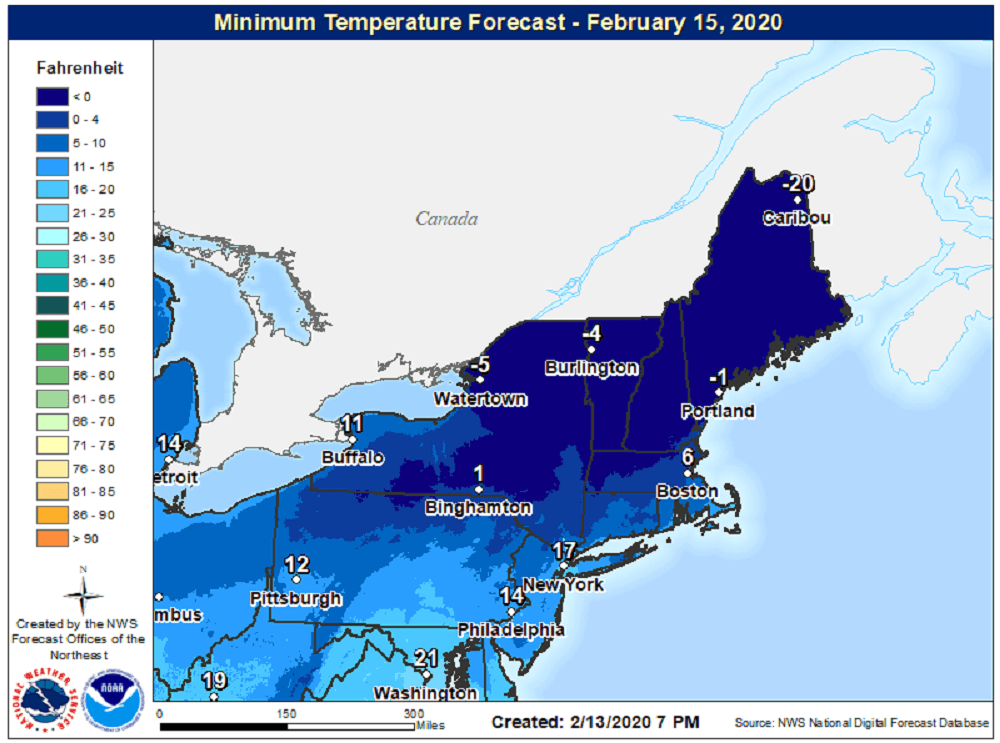 Saturday morning is likely the coldest morning of the winter so far and perhaps of the entire winter. (Courtesy NOAA)