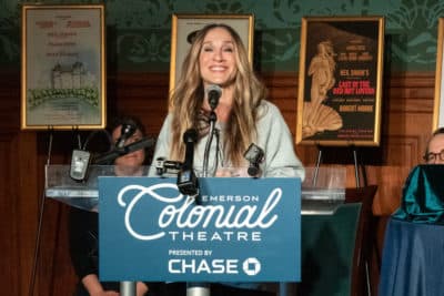 Sarah Jessica Parker honoring playwright Neil Simon on Feb. 14 at the Emerson Colonial Theatre in Boston. (Allison Hagan/Here &amp; Now)