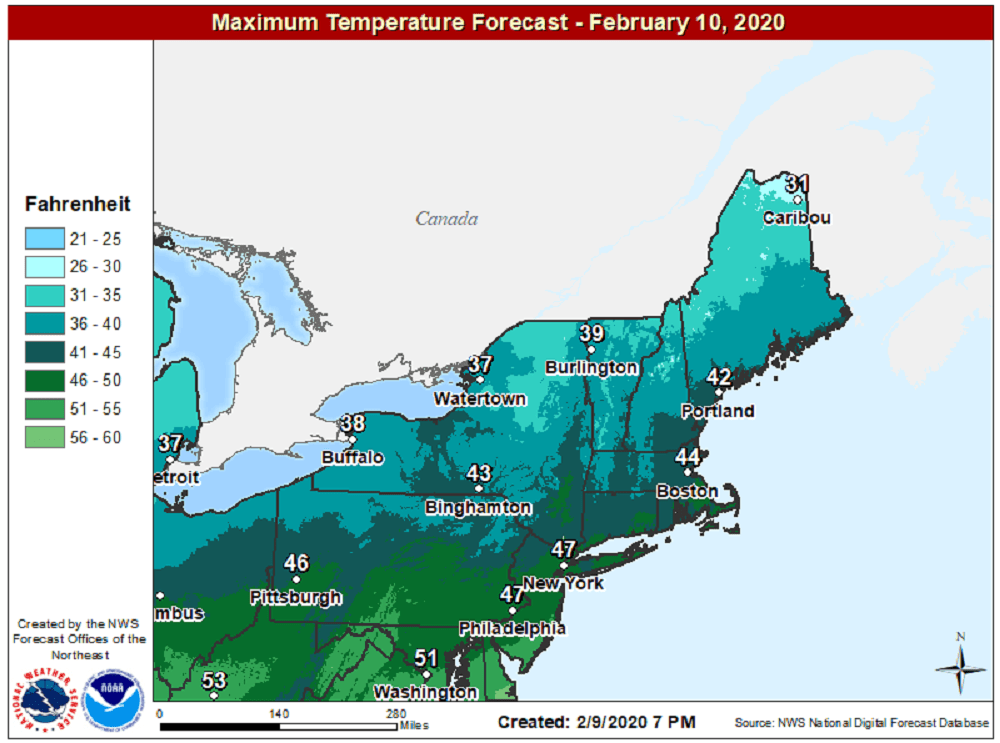 Highs today will reach the lower 40s . (Courtesy NOAA)