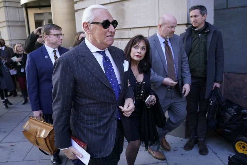 Former advisor to U.S. President Donald Trump, Roger Stone, departs the E. Barrett Prettyman United States Courthouse with his wife Nydia after being found guilty of obstructing a congressional investigation into Russia’s interference in the 2016 election on November 15, 2019 in Washington, DC. (Win McNamee/Getty Images)