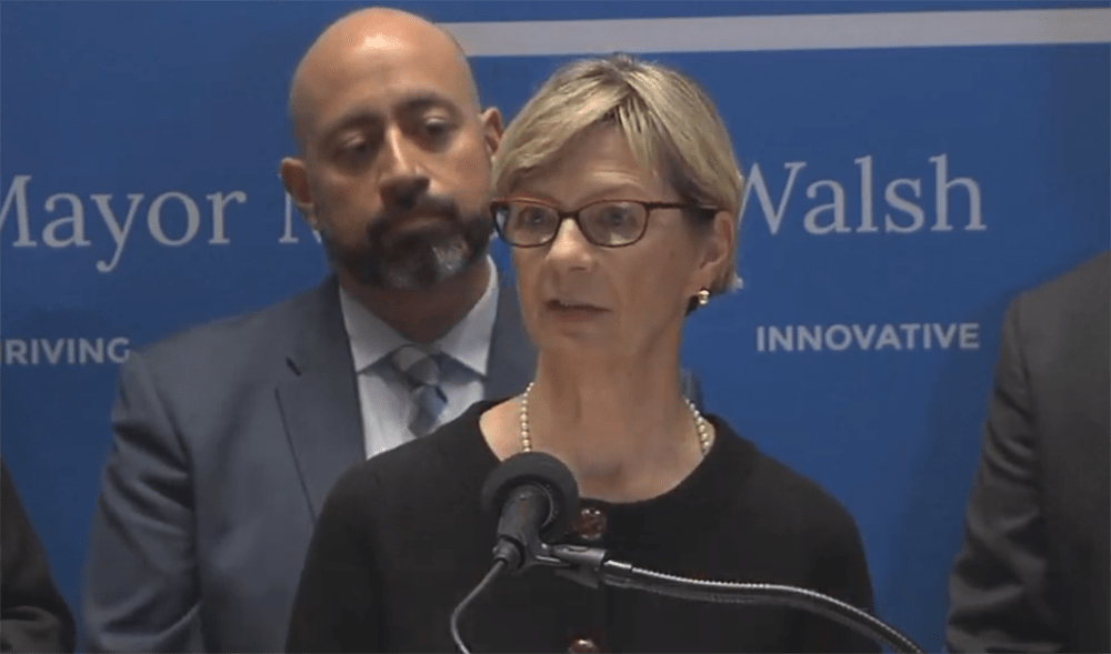 Massachusetts Secretary of Health and Human Services Marylou Sudders gives an update about cases of COVID-19 in the state during a press conference on Friday, March 6, 2020. (Screenshot of city of Boston video)