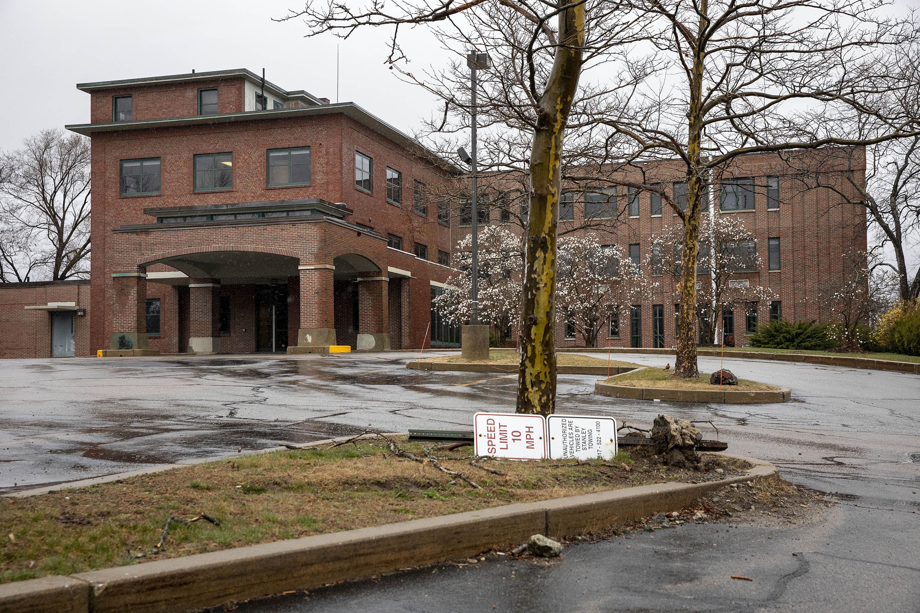 A former hospital at 1515 Commonwealth Ave. will be used to provide 70 beds for the city's homeless to help ease the burden on shelters and attempt to limit the coronavirus' spread in the homeless community. (Robin Lubbock/WBUR)