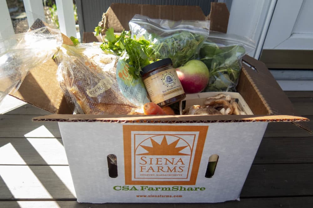 Fresh food from Siena Farms is being delivered directly to its customers. (Andrea Shea/WBUR)