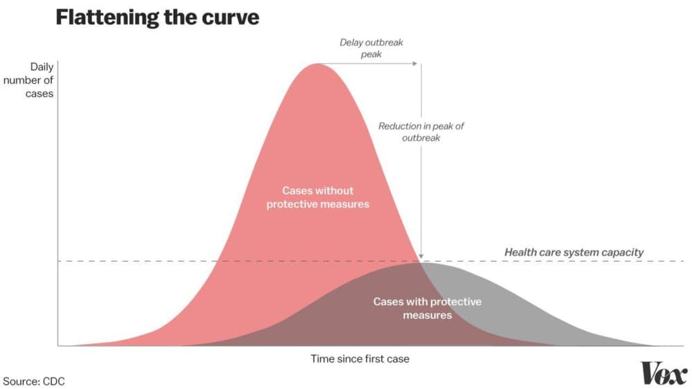 “Flattening the epidemic curve,” in one chart. (Christina Animashaun/Vox, Source: CDC)