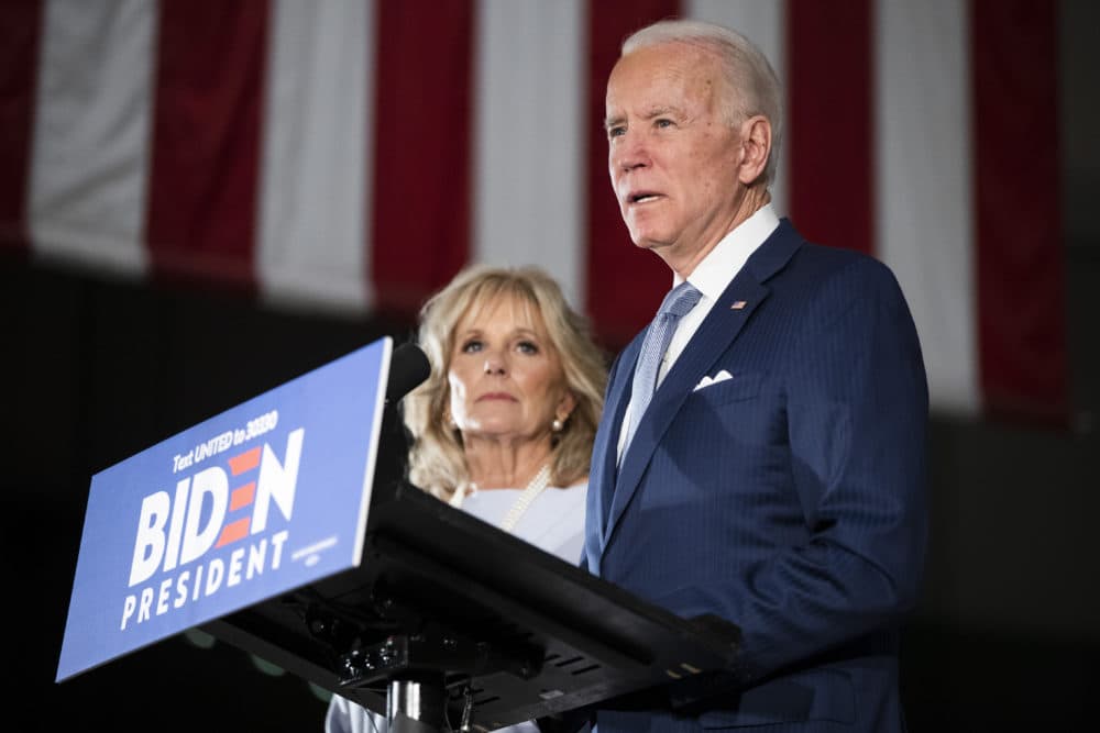 Democratic presidential candidate former Vice President Joe Biden, accompanied by his wife Jill, speaks to members of the press at the National Constitution Center in Philadelphia, Tuesday, March 10, 2020. (Matt Rourke/AP)