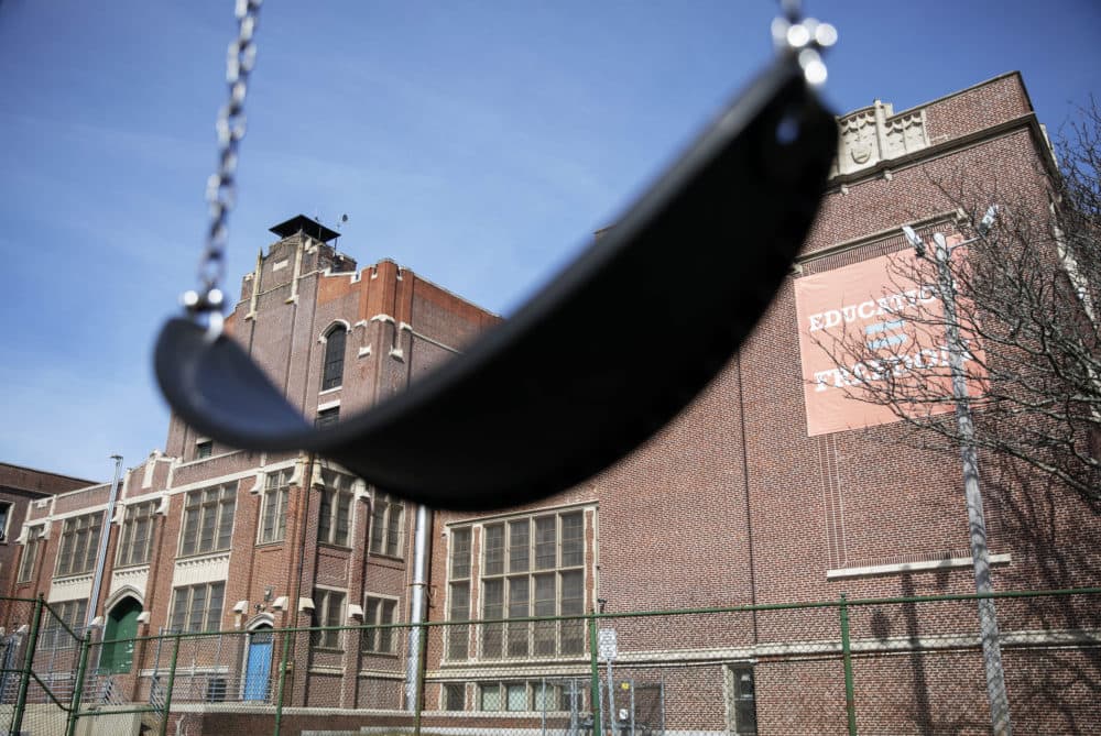 In this March 7, 2020 file photo, a swing sits empty on a playground outside Achievement First charter school in Providence, R.I. (David Goldman/AP)