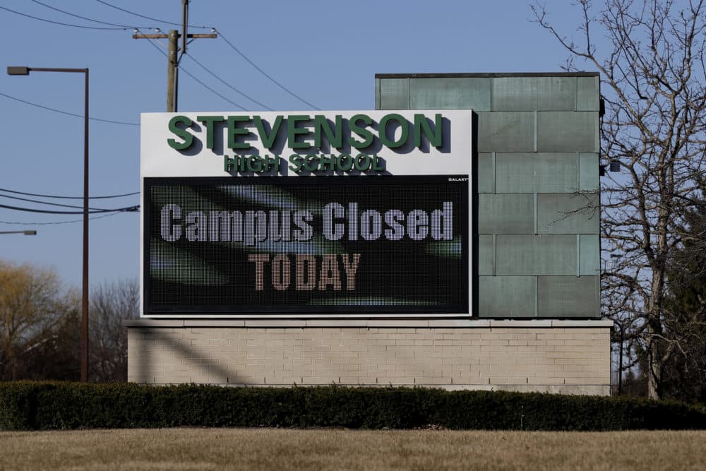 Stevenson High School is closed in Lincolnshire, Ill., Friday, March 13, 2020. (Nam Y. Huh/AP Photo)