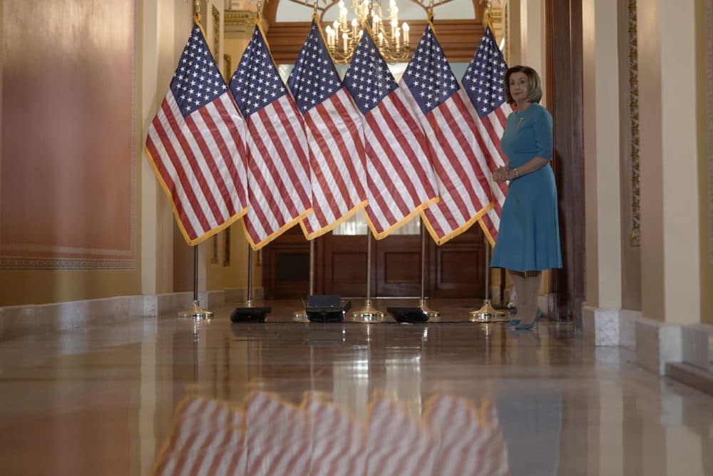 House Speaker Nancy Pelosi of Calif., arrives to speak about the House coronavirus bill on Capitol Hill in Washington, Friday, March, 13, 2020. (Scott Applewhite/AP)