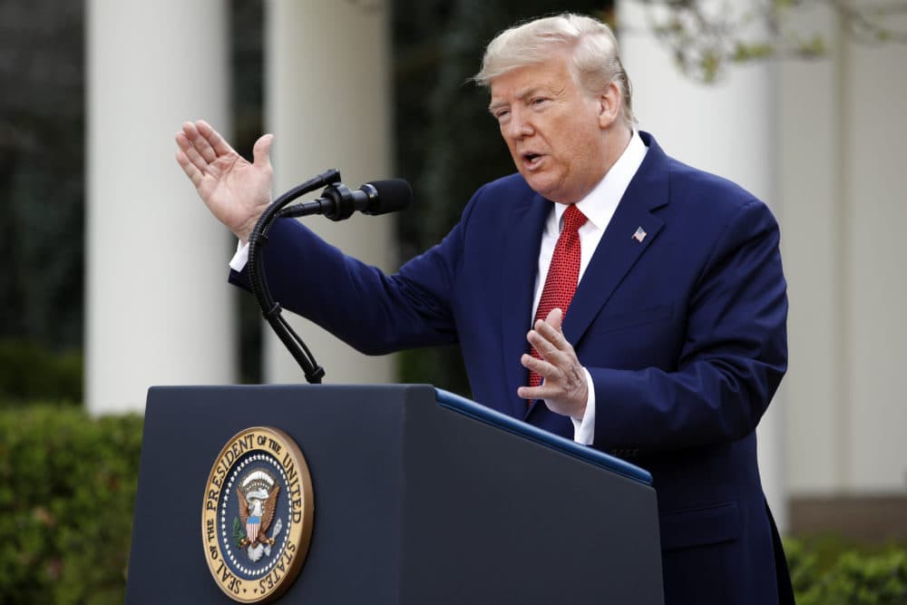 President Donald Trump speaks during a coronavirus task force briefing in the Rose Garden of the White House, March 29, 2020. (Patrick Semansky/AP)