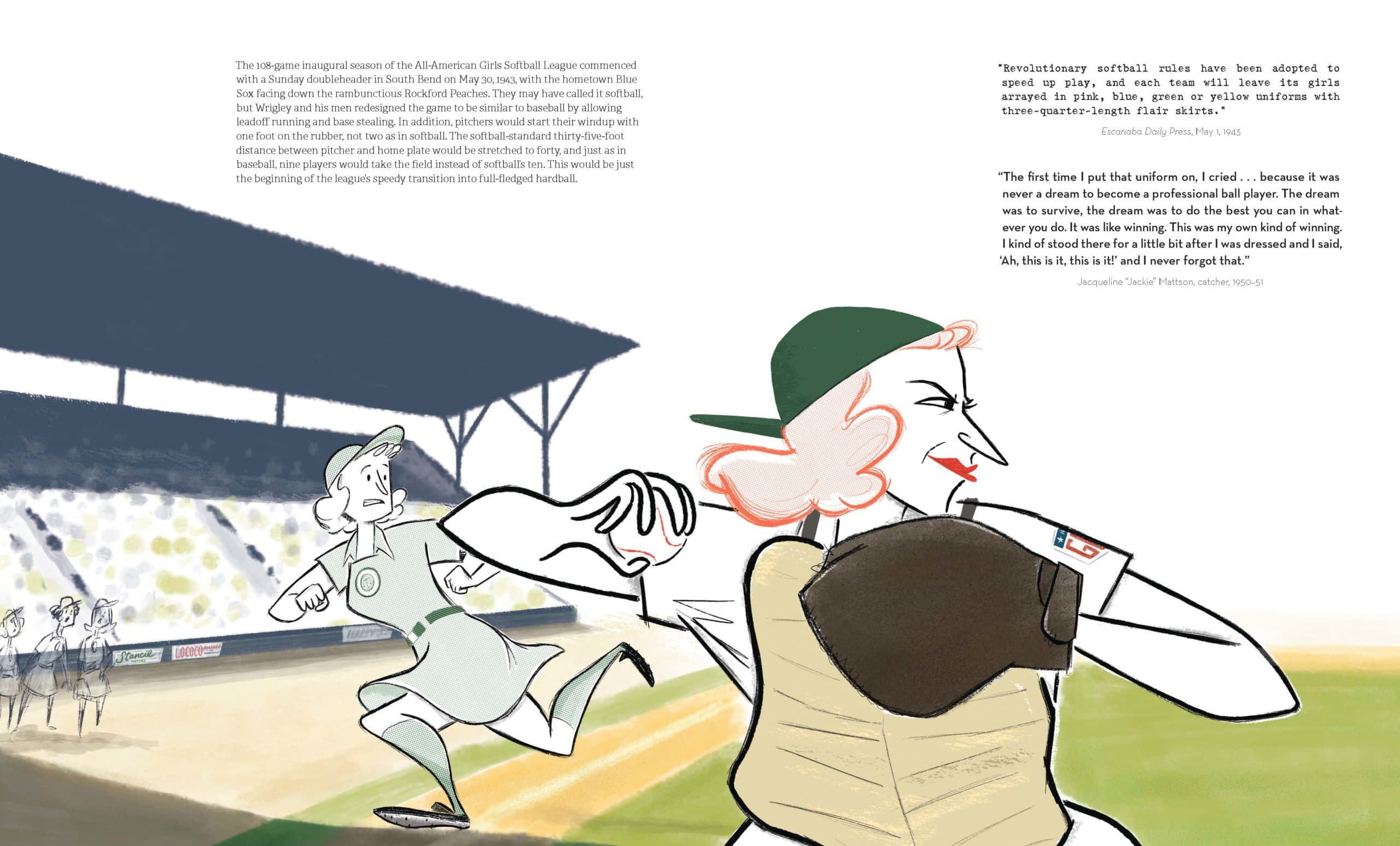 An image from Anika Orrock's "The Incredible Women of the All-American Girls Professional Baseball League," which came out on Tuesday. (Courtesy of Chronicle Books)