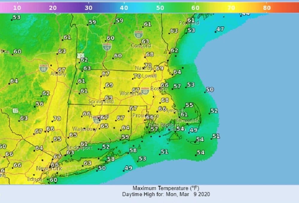 High temperatures for Monday, March 9. (Courtesy National Weather Service)