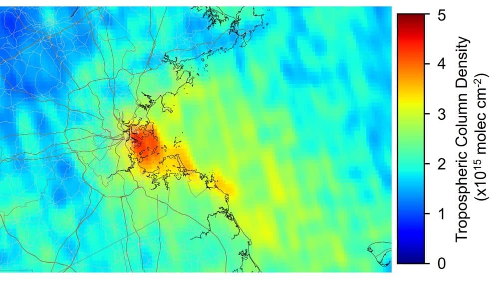 Satellite images of nitrogen dioxide pollution from March 11-22 in 2019 (Courtesy of Jeffrey Geddes)