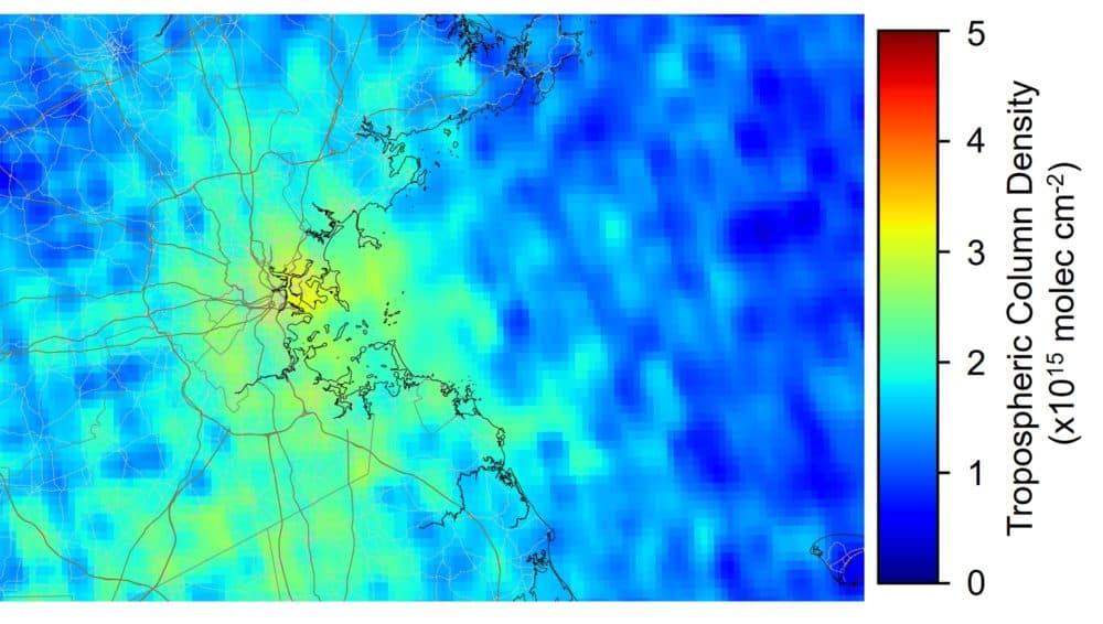 Satellite images of nitrogen dioxide pollution from March 11-22 in 2020. (Courtesy of Jeffrey Geddes)