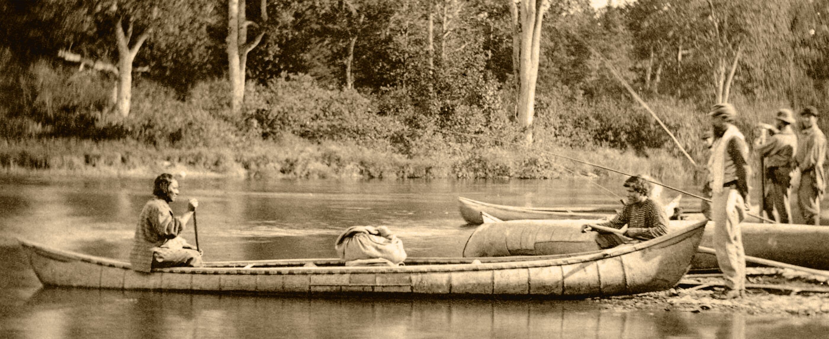 Members of the Micmac tribe in a birchbark canoe in New Brunswick, pre-1870. (Taylor/Collection/Nova Scotia Archives)