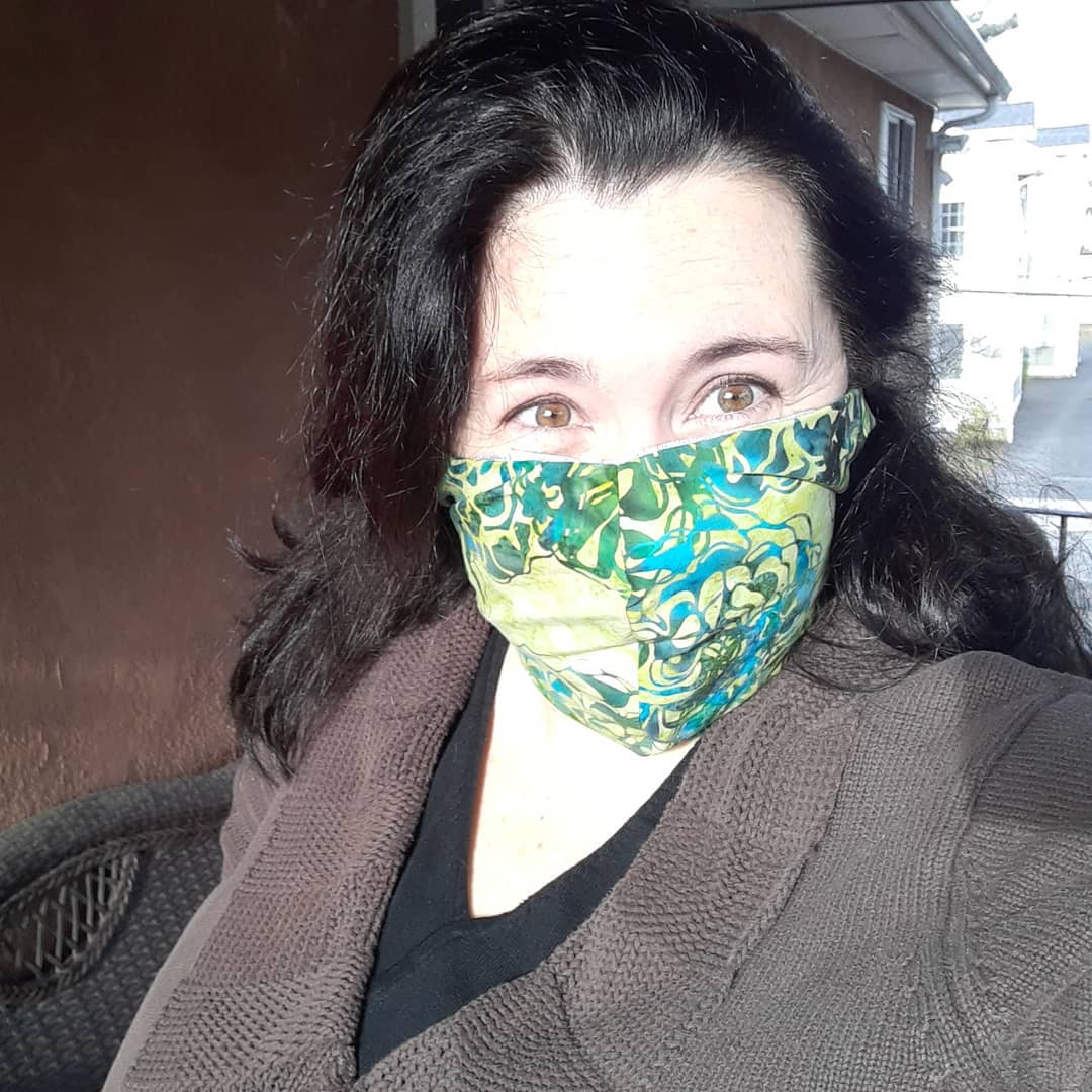 The author, pictured on Sunday, March 22, 2020, in a homemade face mask. (Courtesy)