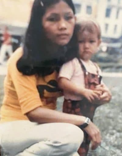 Nguyen Thi Dep next to her daughter, Phuong Mai, in Vietnam before she was forced to give her up for adoption. (Courtesy Leigh Small)