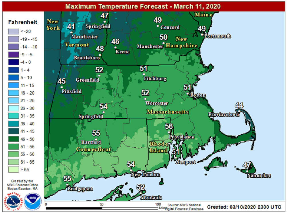Cooler weather today will be accompanied by sunshine. (Courtesy NOAA)