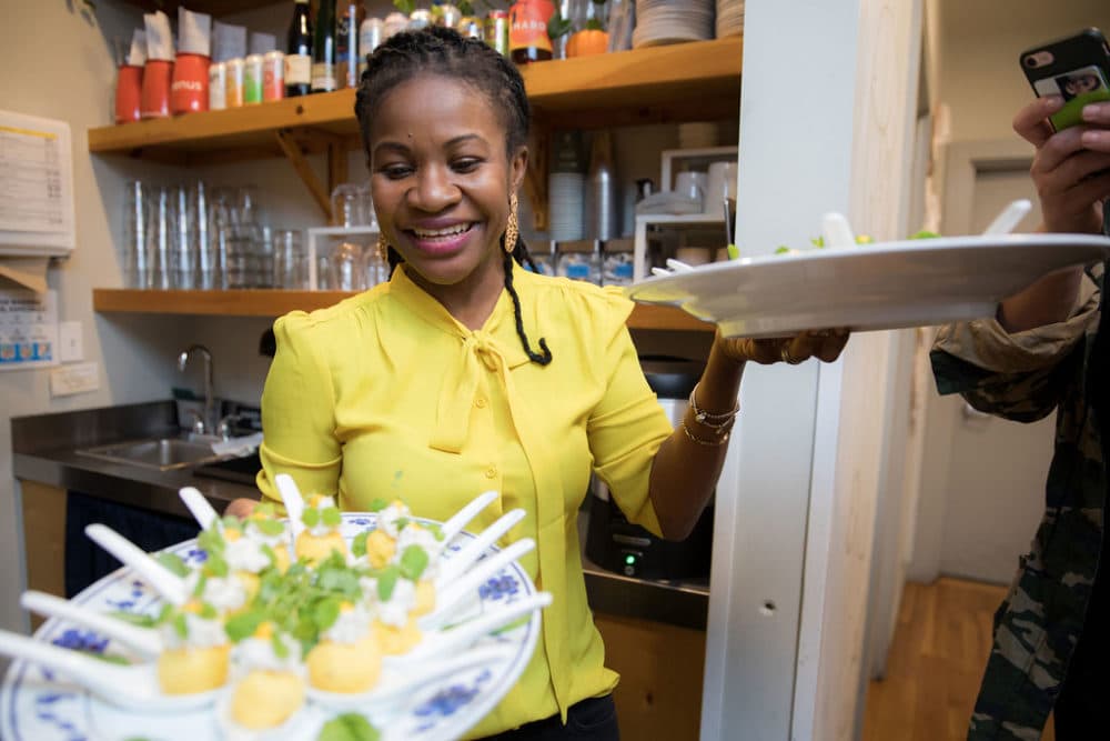 Chef Tamika Francis serves up dinner at her Food & Folklore Peruvian pop-up dinner. (Courtesy Kay Joplin Photography)