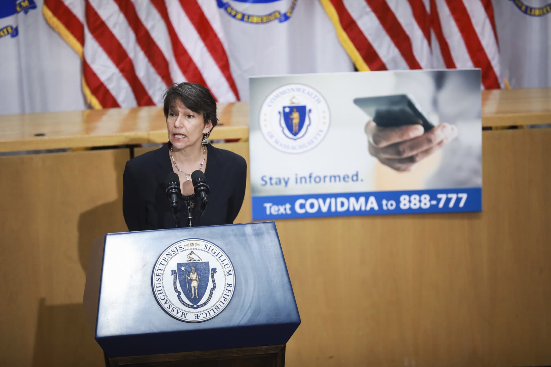 Chief Medical Officer for Partners In Health, Joia Mukherjee provides information on the Coronavirus cases in the state during a press conference at the Massachusetts State House in Boston.(Nicolaus Czarnecki/MediaNews Group/Boston Herald)
